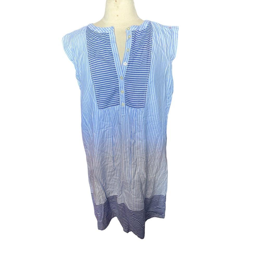 LOFT Striped Button Front Chambray Dress Blue White Size L